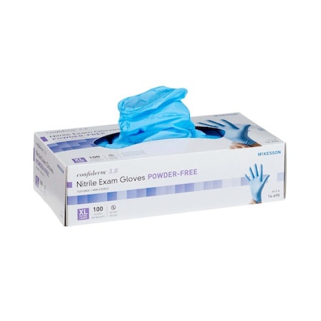 Mckesson Confiderm 3.8, Disposable Gloves, Nitrile, Powder-Free, XL, 100 PK, Blue 14-690